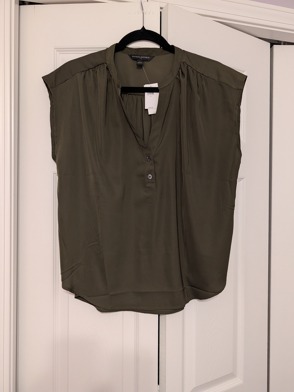 Banana Republic Olive Cap-Sleeve V-Neck Blouse
